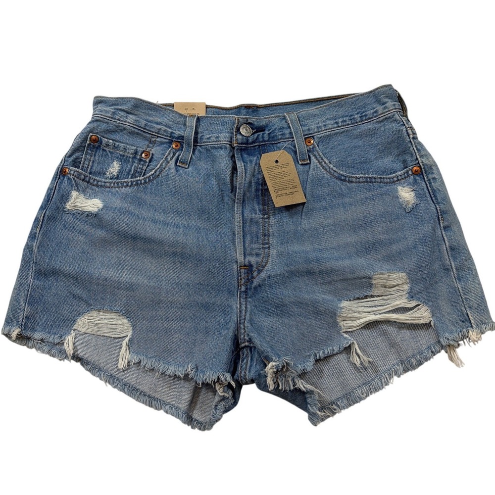 Levis 501 Original Distressed Denim Shorts Light Wash Blue High Rise Size 29 NEW